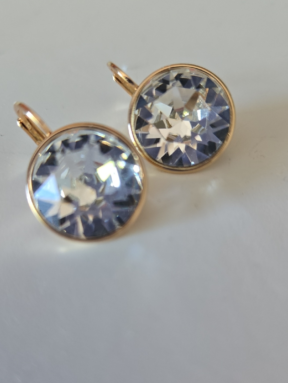 Gold-Trim Crystal Drop Earrings in Clear Sparkle